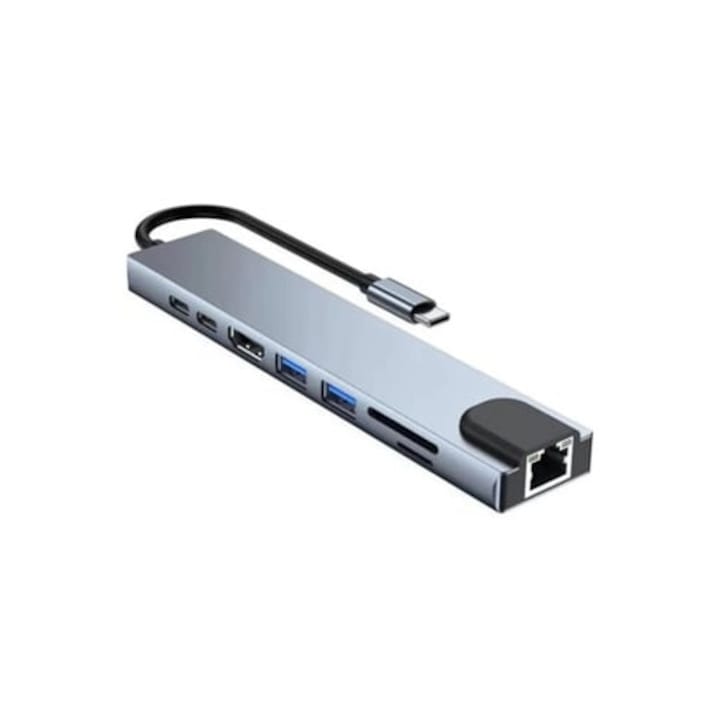 USB-C elosztó 1x RJ45 100Mbps, univerzális laptop adapter, dokkoló állomás, többportos