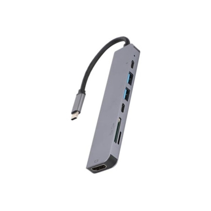 Hub USB C 7 az 1-ben, HDMI 4K adapter, gyors átalakító, ezüst