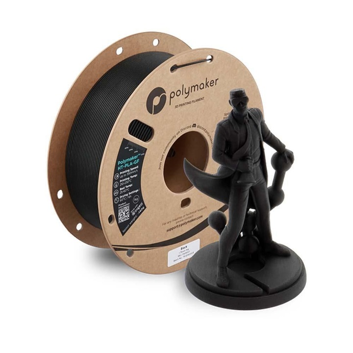 Filament Polymaker HT-PLA-GF filament armat cu fibră de sticlă pentru rezistență ridicată, pentru imprimantă 3D, 1.75mm, 1kg, Negru