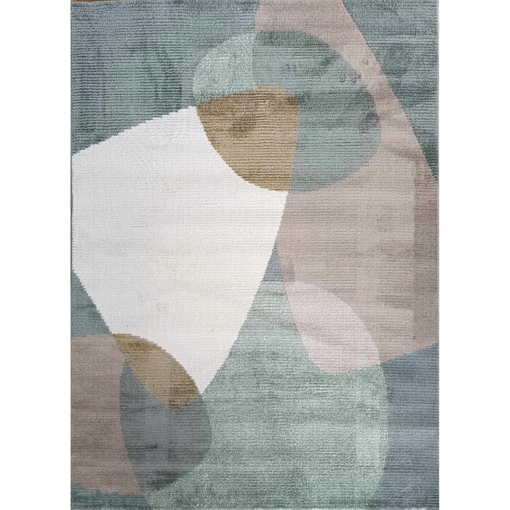 Covor, SETA HALI, WALENCJA, 160x220 cm, Boho, verde/crem, pentru incalzire prin pardoseala, prietenos cu alergicii, 2200g/m2