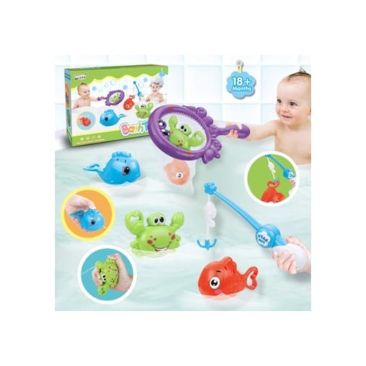 Oktató fürdőjátékok, horgászbot és háló szett, kisgyermekeknek, többszínű