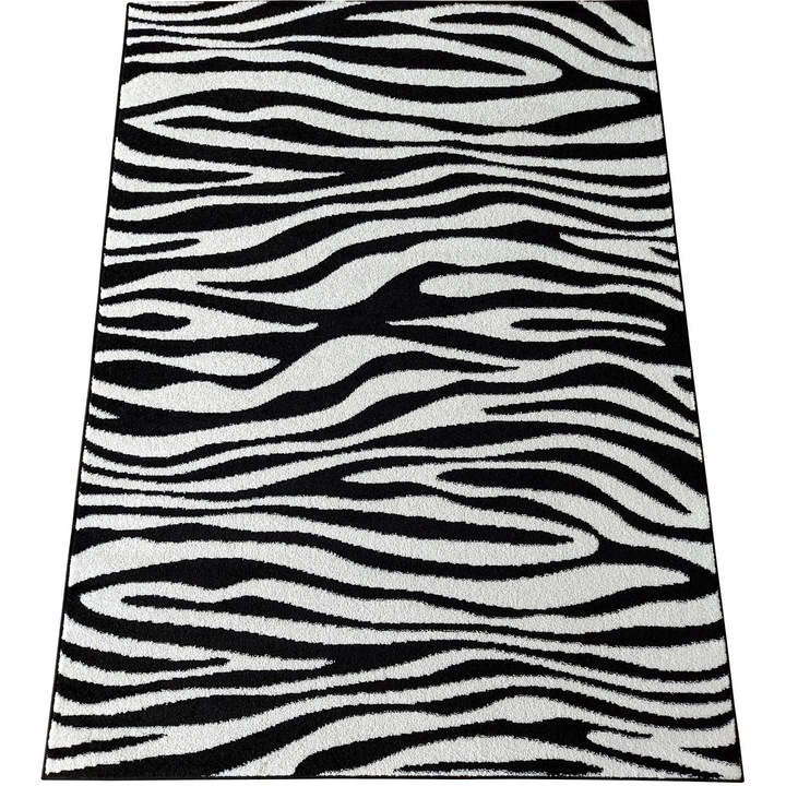 Covor, ZEBRA, 300x400 cm, Zebra, alb/negru, fir scurt, pentru incalzire prin pardoseala, prietenos cu alergicii, 1650g/m2, polipropilena frise, Certificat Oeko-Tex