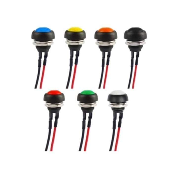 7 db-os pillanatnyi nyomógombos kapcsoló készlet, 12 mm, vízálló, IP65 védelem, különböző színek