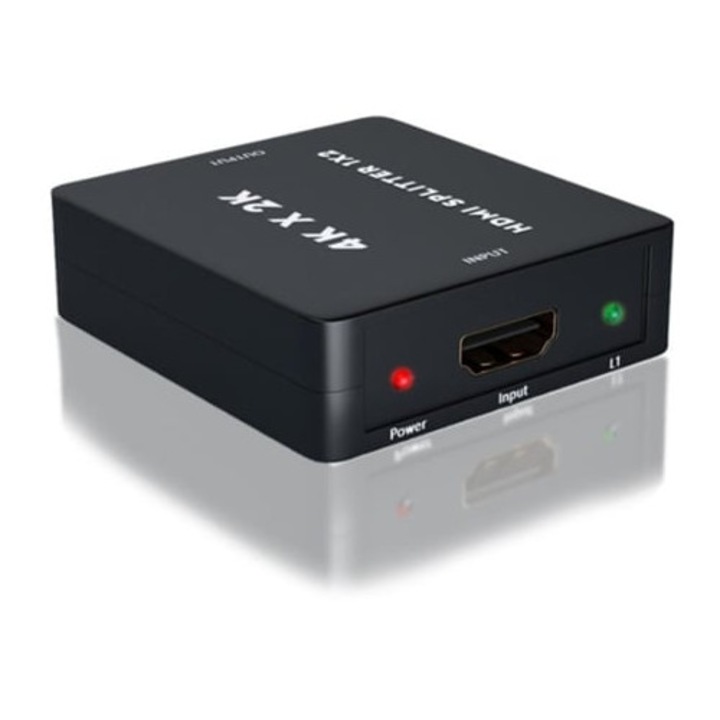 Splitter HDMI 4K 1x2, 2 iesiri, suport 3D, negru