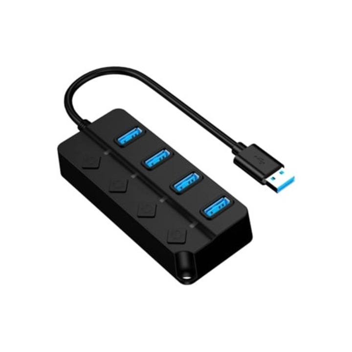 Gusshious Cz 01 4 portos USB hub, USB 3.0, fekete