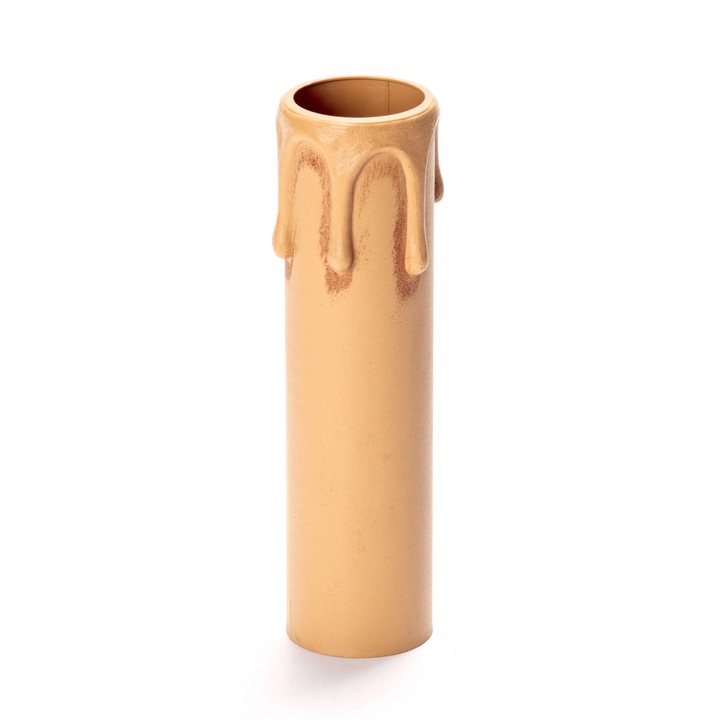 E14 Foglalatvédő Cső Csillárhoz, Gyertyautánzat Cseppfolyóval, Antik Krém Színű, Magasság 85mm, Külső Átmérő 26mm, Belső Átmérő 24mm SCAME 190.CP85A