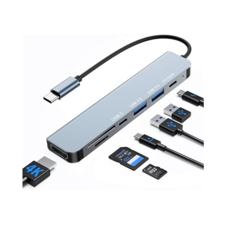 Hub USB C 4K HDMI, szürke