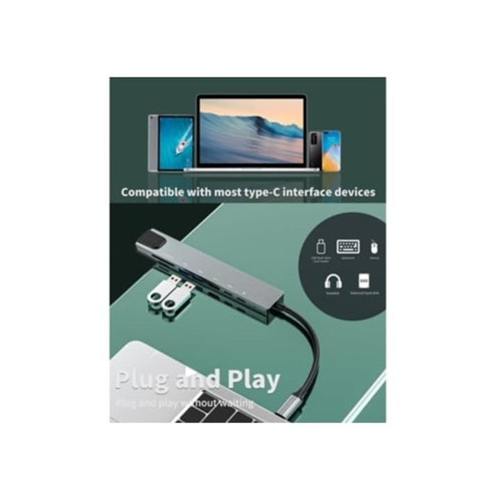 USB C Hub 8 az 1-ben iPhone és iPad készülékekhez, HDMI, Ethernet, SD olvasó, Gusshious