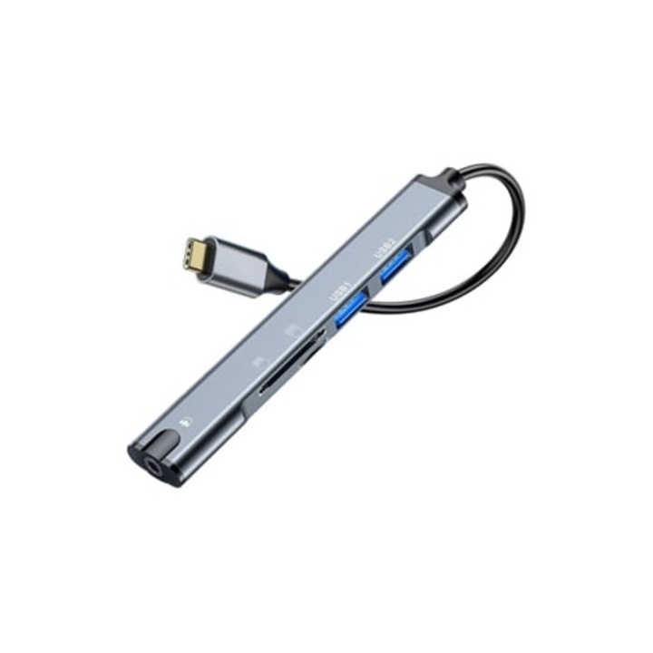 Statie de andocare multifunctionala USB-C 5 in 1, adaptor tip C la USB 2.0, cititor carduri TF/SD