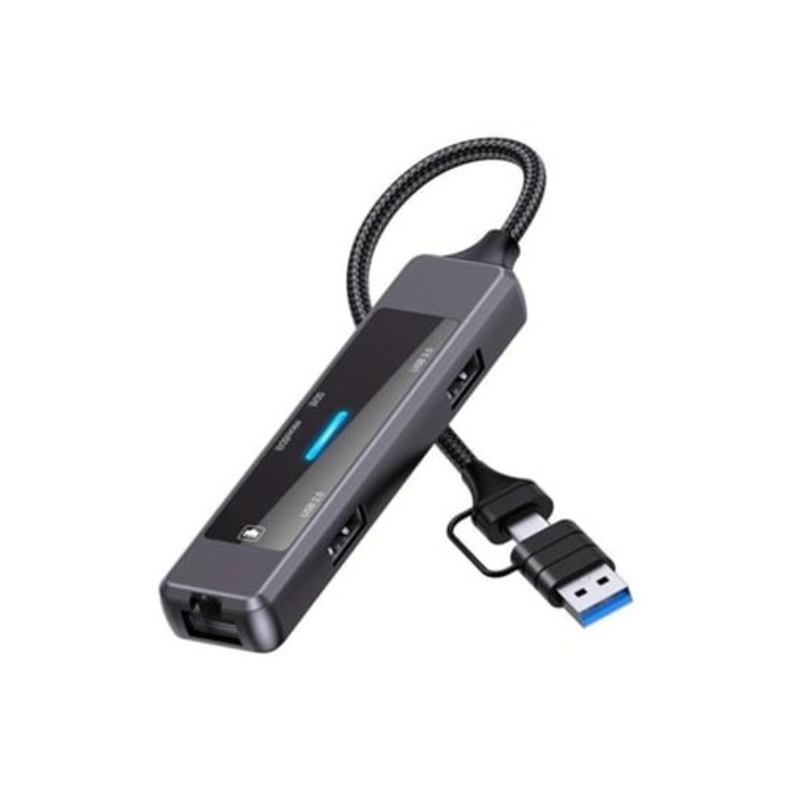 USB 3.0-Ethernet elosztó, 5 az 1-ben többportos dokkolóállomás, kártyaolvasó, Gusshious