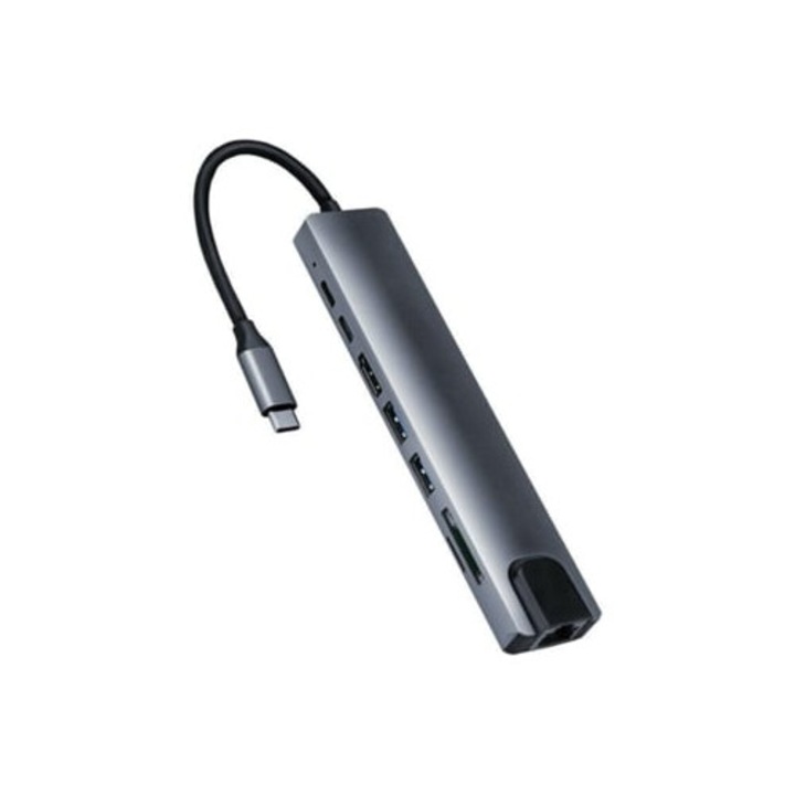 USB C Hub 8 az 1-ben HDMI 4K 60Hz, PD 100W port, Ethernet RJ45, SD/TF slotok