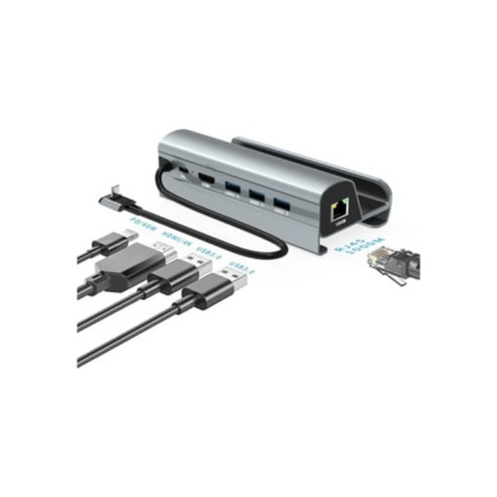 Statie de andocare pentru Legion Go/Steam Deck/ROG Ally, HDMI 2.0, 4K 60Hz, 1000Mbps Ethernet, 3 USB A