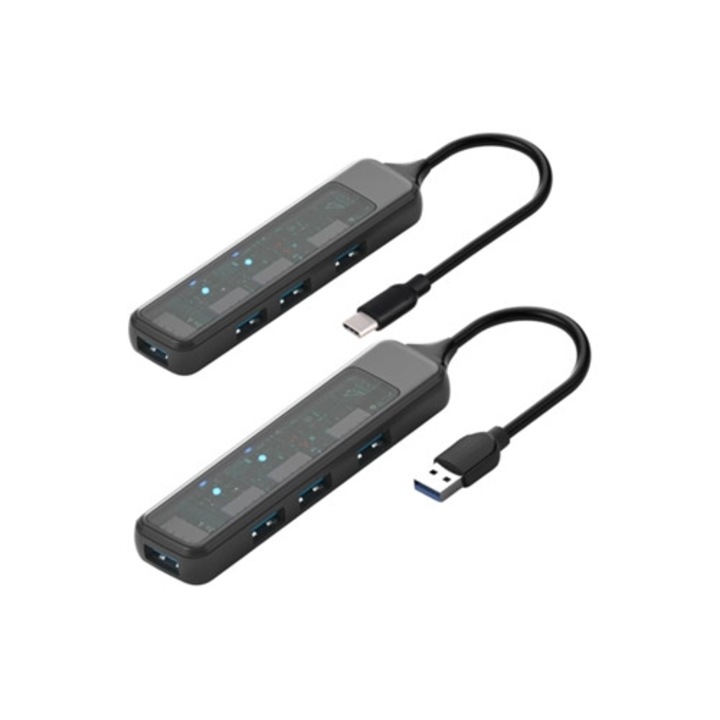 C típusú USB hub 4 porttal, ultravékony hordozható elosztó, 3 USB 2.0 port, USB 3.0, C porttal rendelkező notebookhoz