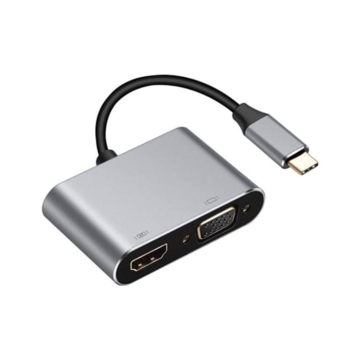 USB Type-C hub, Type-C – HDMI 4K HD és VGA adapter