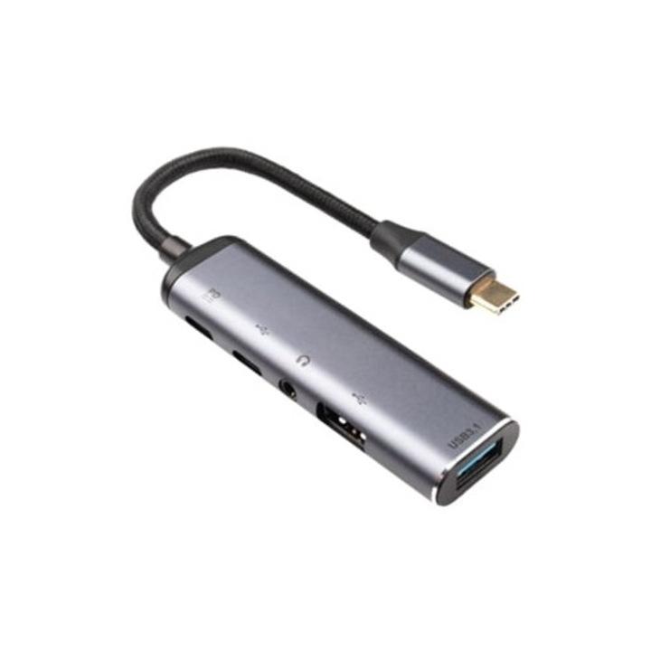 USB C 5 az 1-ben hub 3,5 mm-es audio kimenettel, USB 3.1, USB 2.0, PD, 100 W