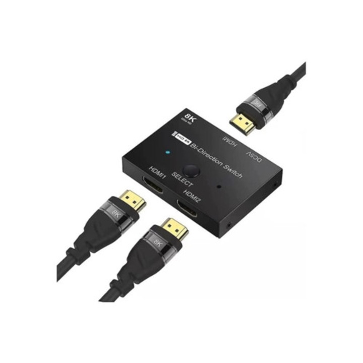 Splitter HDMI bidirectional 8K, 48 Gbps, 1 intrare 2 iesiri, 2 intrari 1 iesire, 60Hz, 120Hz