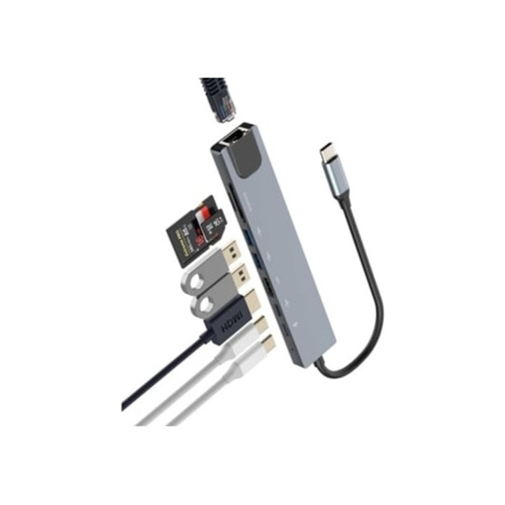 USB C Hub 8 az 1-ben iPhone 15 Pro Max és iPad készülékekhez, HDMI, Ethernet, TF/SD olvasó