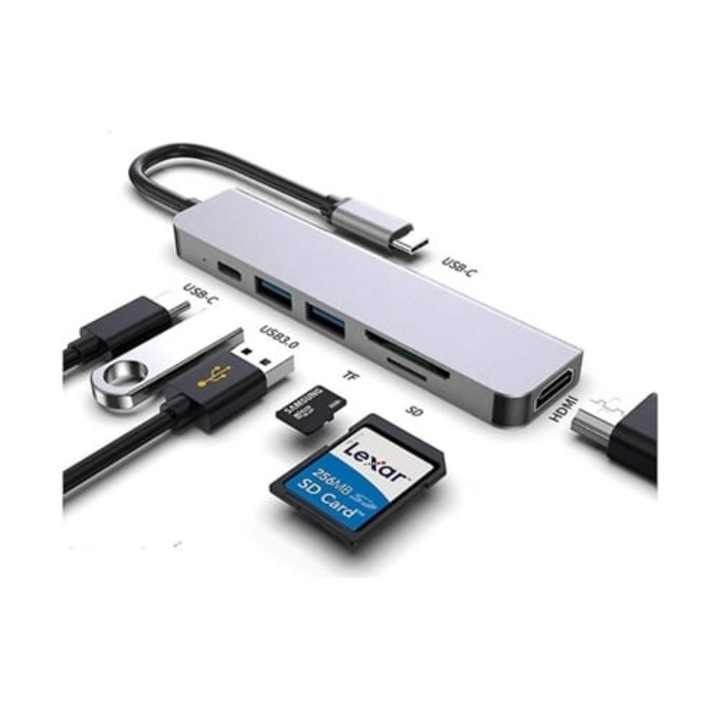 USB C 6 az 1-ben hub, 40Gbps, Thunderbolt 3, 87W töltés, Macbook Pro Air-hez