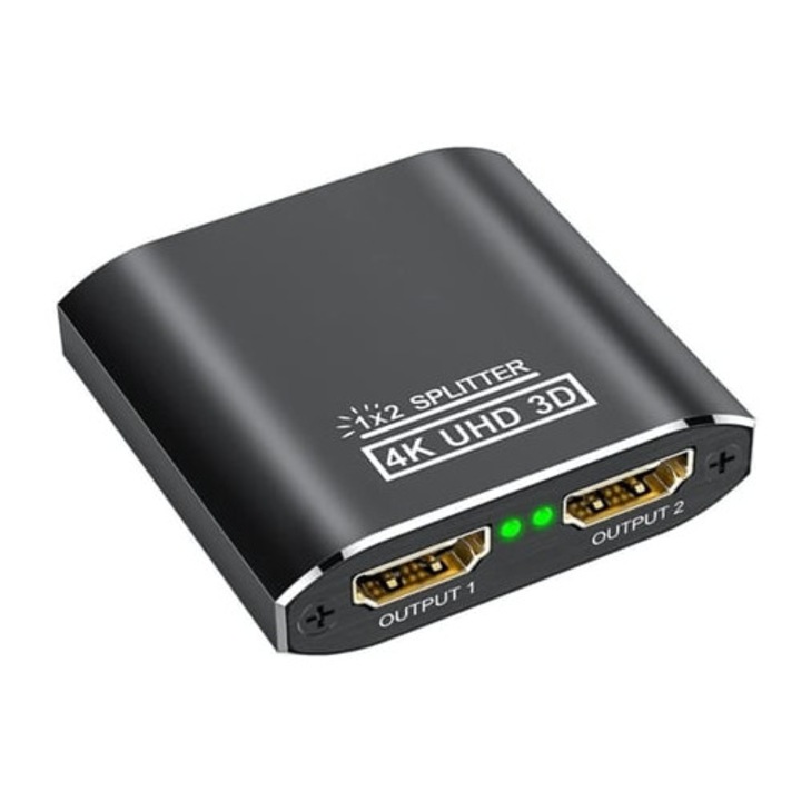 Splitter HDMI 4K, 1 intrare 2 iesiri, 30Hz, aluminiu, pentru Xbox, PS3, PS4, Roku
