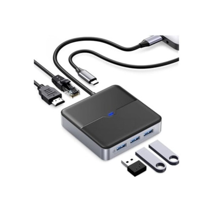 Statie de andocare 6-in-1, 4K HDMI, Ethernet 2.5Gbps, 3 USB 5Gbps, gri
