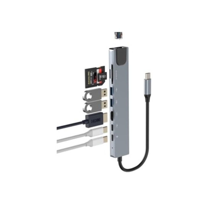 USB C Hub 8 az 1-ben iPhone 15 Pro Max, iPad, HDMI, Ethernet, TF/SD kártyaolvasóhoz
