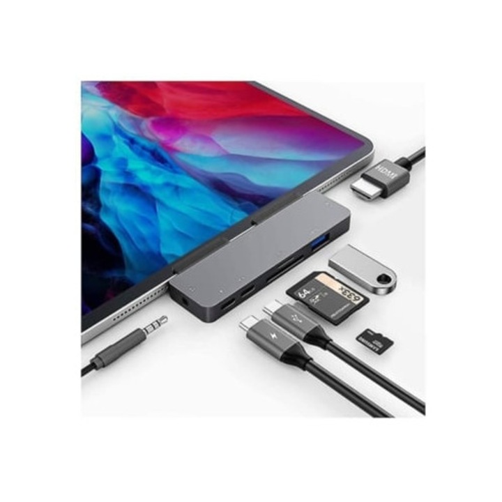 Hub USB-C 7 az 1-ben iPad Pro 2021 2020 2018, iPad Air, HDMI 4K, 3.5mm fejhallgató jack