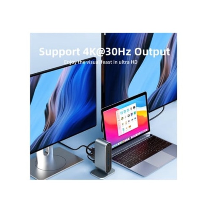 Dokkolóállomás 12 az 1-ben, 4K 30Hz, 4x RJ45, USB 3.0, Gusshious