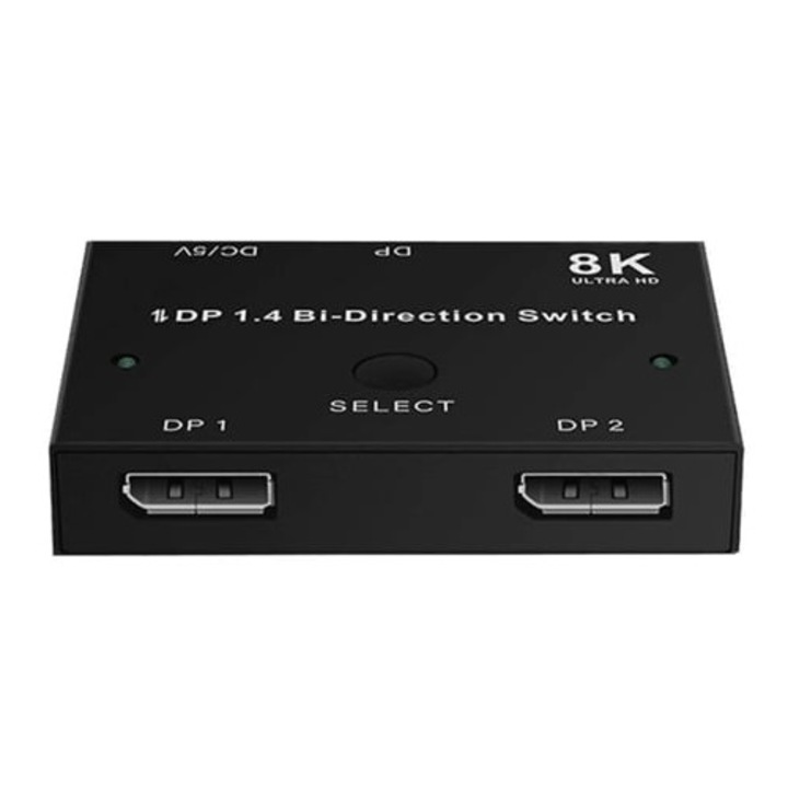 Двупосочен превключвател дистрибутор 8k 60hz 4k 120hz 2 входа 1 изход Display Port DP 1.4 бял