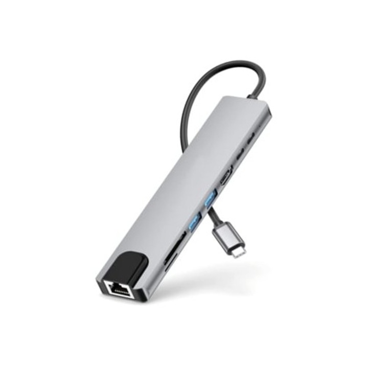 9 az 1-ben USB-C hub Ethernet adapterrel, 4K HDMI-vel, 100W PD-vel, szürke