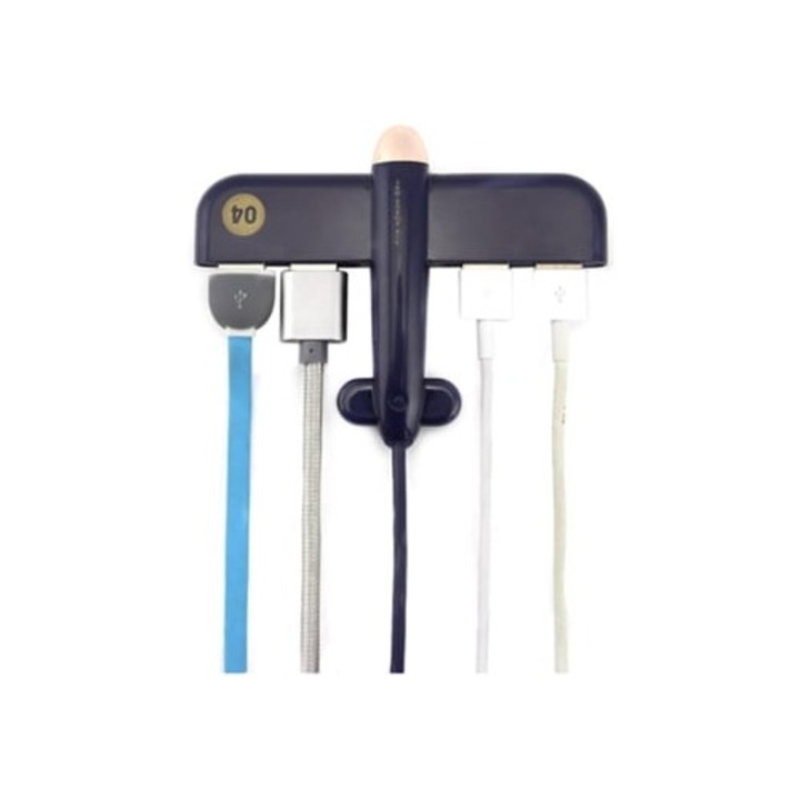 Hub USB cu 4 porturi, în formă de avion, alimentat, de culoare albastră, pentru Macbook, Mac Pro și Mini