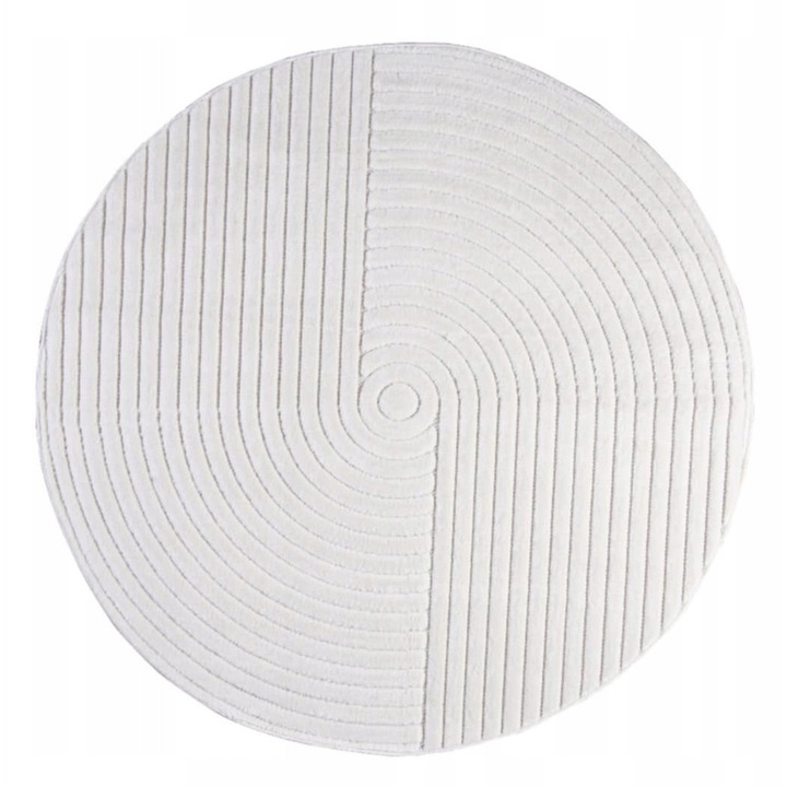 Covor rotund KORDOBA, geometrie 3D, crem, 160x160cm