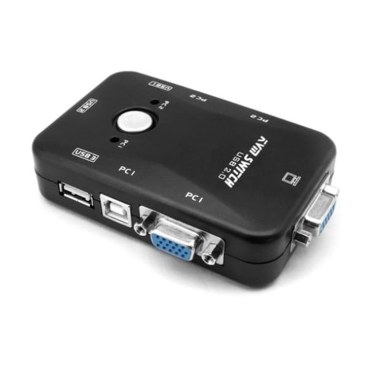 Switch KVM 2 Porturi USB VGA pentru Computer, Plug and Play, negru