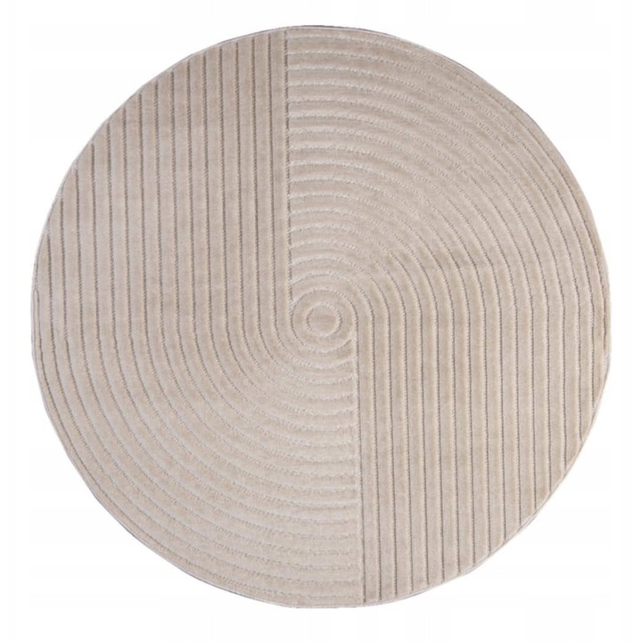 Covor rotund KORDOBA, 160x160cm, bej, reliefat 3D, fir scurt, pentru încălzire prin pardoseală, prietenos cu alergicii