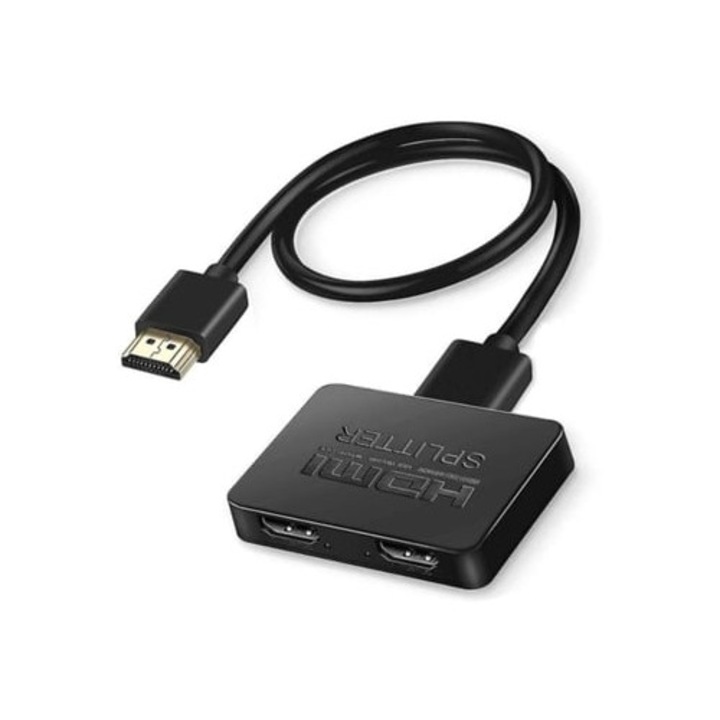 Сплитер HDMI 1 към 2, поддържа 4K, 3D, 1080p, HDMI кабел включен