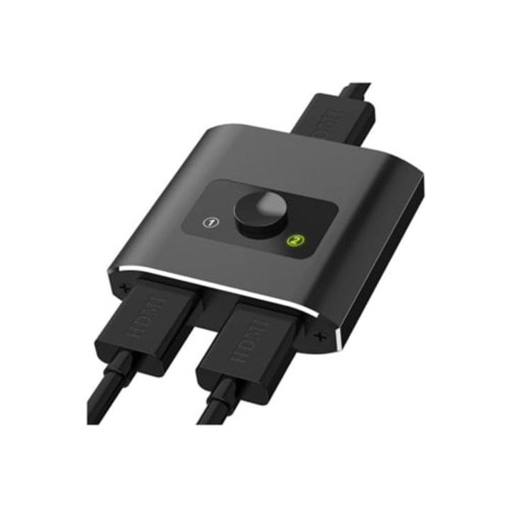 Switch HDMI bidirectional din aluminiu, 1 intrare 2 iesiri sau 2 intrari 1 iesire, suport 4K, 3D, 1080p