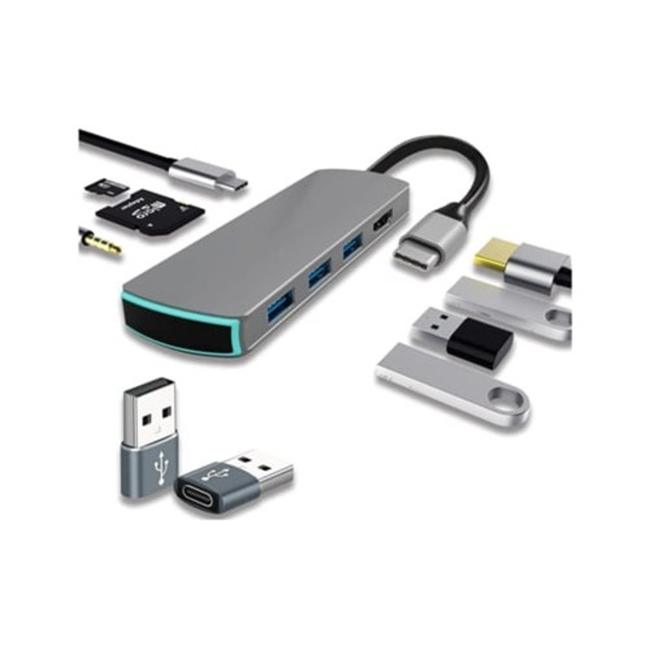Hub USB-C, adaptor multipuerto, HDMI, compatibil cu MacBook Pro, dispozitive USB-C