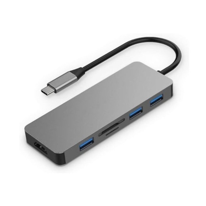 USB-C Hub 4K HDMI, 3 USB 3.0 port, SD TF, kompatibilis MacBook Pro, MacBook Air 2018, Surface Book 2, HP, Dell XPS