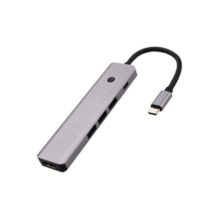 USB-elosztó 5 az 1-ben, 4K, 100W PD, 3 USB 3.0, többszínű