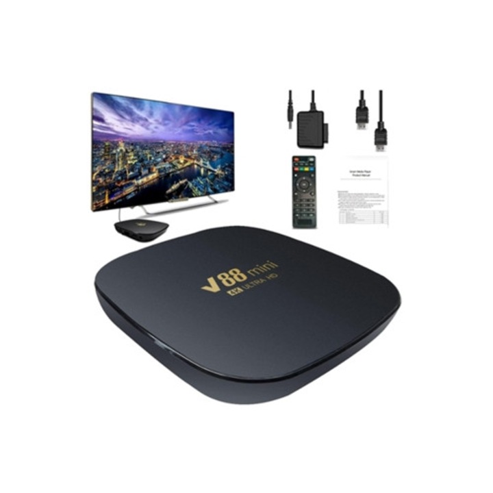 Mediaplayer 4K, suport wireless, streaming media, negru