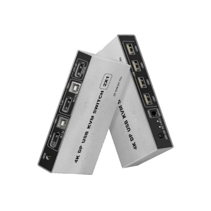 Switch KVM 2 Port 4K 60Hz, alb, pentru 2 computere