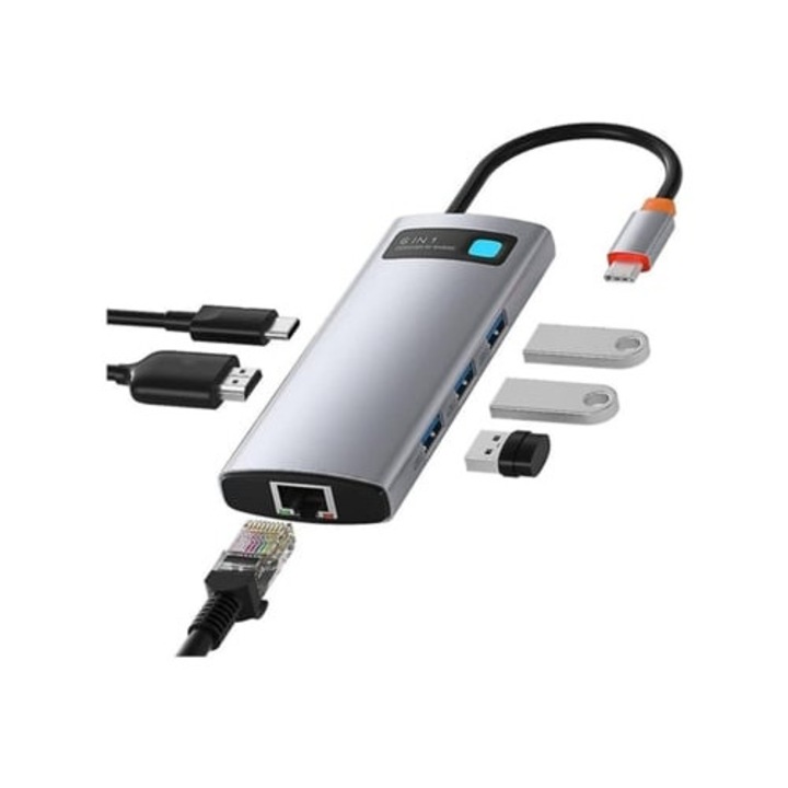 Hub USB C 4 az 1-ben, HDMI, RJ45 1Gbps Ethernet port, 100W töltőport, Gusshious