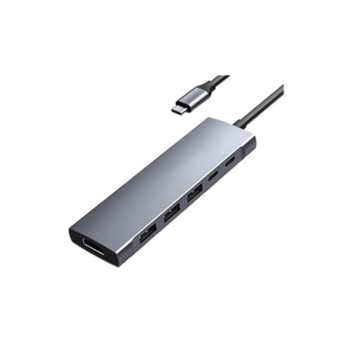 Hub 4K PD SD/Micro SD olvasóval, 3.5mm-es fejhallgató jack-kel, szürke