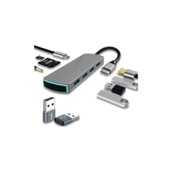 USB C elosztó 8 az 1-ben, USB C-ről HDMI-re multiport adapter, kompatibilis laptopokkal, készlet