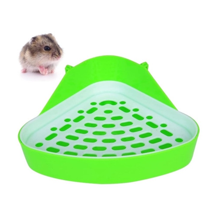 Toaleta de colt pentru animale de companie, design igienic, usor de curatat, rezistent la miros, pentru iepuri, chinchilla, porcusori de Guineea