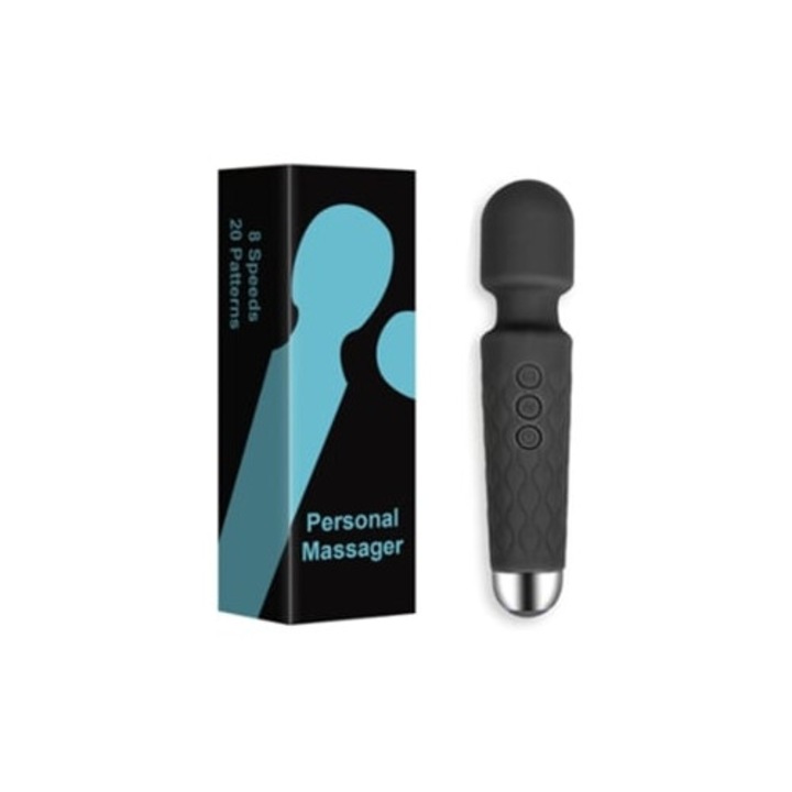 Személyi mini masszírozó, 28 rezgésmód, vízálló, szilikon, fekete
