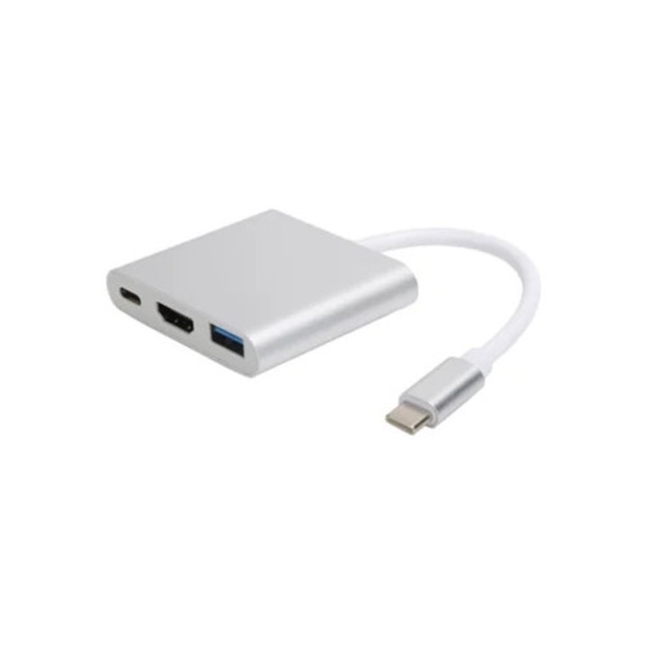 USB-C 3.1 Hub, 3 az 1-ben, 4K nagyfelbontású multimédia interfésszel, ezüst