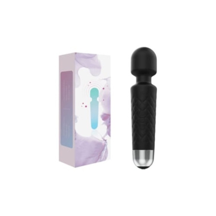Újratölthető személyi vibrátor nőknek, 20 mintás, 8 sebességes, fekete