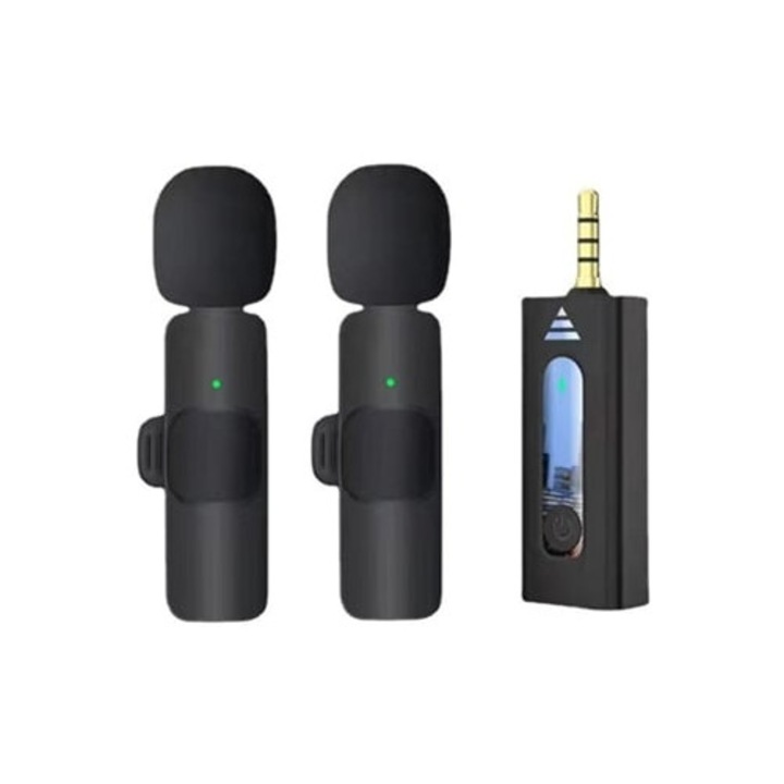 Microfon wireless pentru telefon, laptop, camera, set pentru inregistrare video, Vlog, Tiktok, Youtube