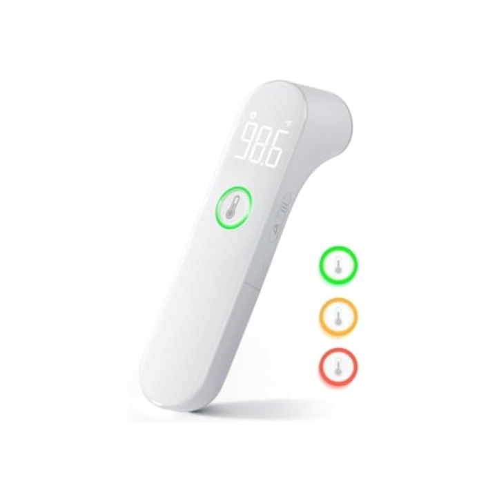 Termometru pentru adulti si copii cu alarma de febra si mod silentios, alb, set de esentiale pentru bebelusi