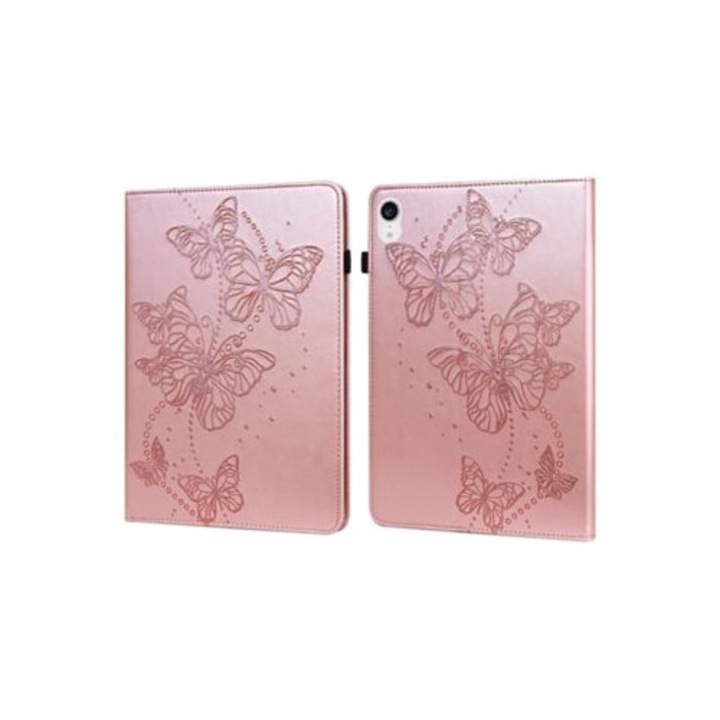 Husa tableta pentru iPad Pro 11 2021/iPad Air 4, cu suport pentru carduri, roz, cu embosare fluture